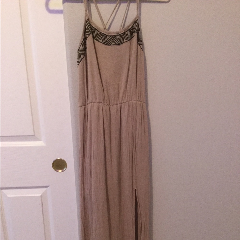 Tan Maxi Summer Dress w/ Slit